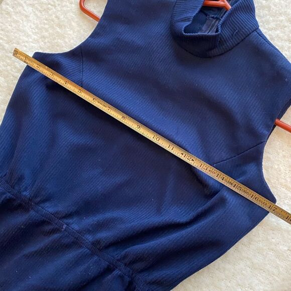 Vintage VTG Navy Blue Short Sleeve Turtleneck Dress Size Medium 60s Mod - Picture 6 of 11